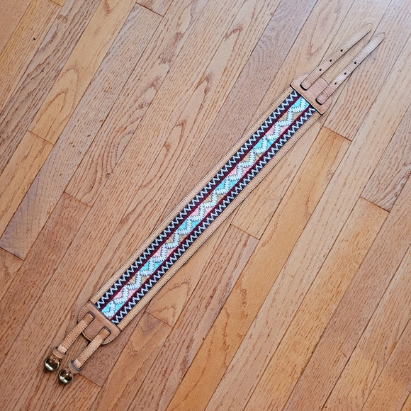 Anthropologie Brown Leather Belt Embroidered double buckle - Picture 9 of 11